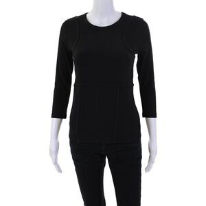 ANR+  Womens Cotton Long Sleeve Round Neck Lined Casual Top Black Size S